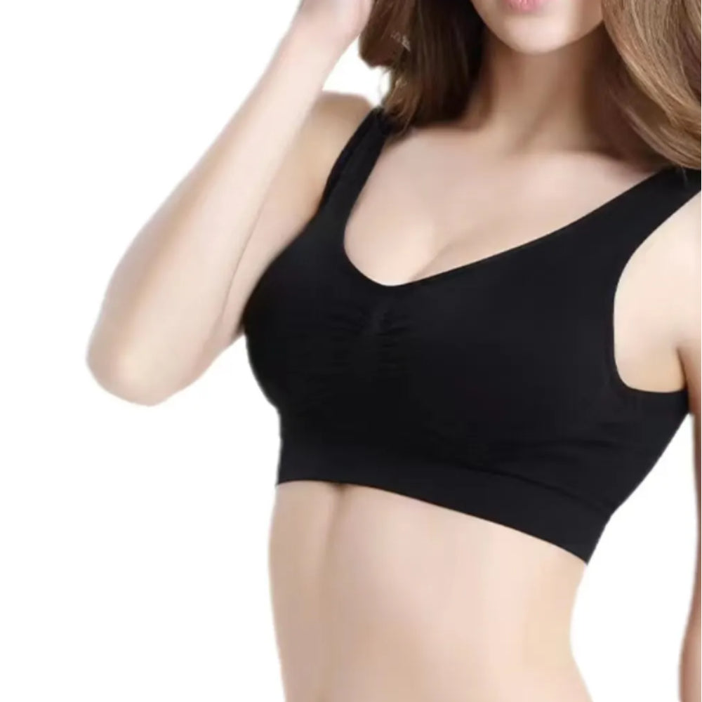 Women Seamless Bras Camisole Underwear Crop Top XXL 3xl Black Pure Color