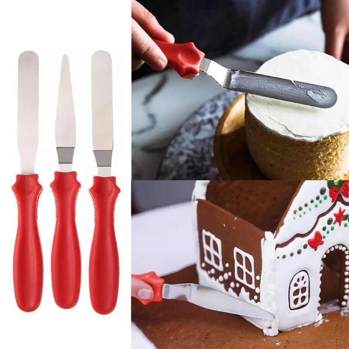 Stainless Steel Cake Cream Cutter Knife Smoother 3 Pcs - Multicolor