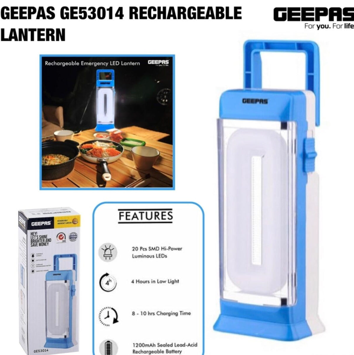 Power Saving Rechargeable Geepas Ge53014 Portable Emergency LED Lantern