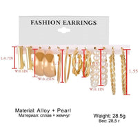 6 PC Elegant and Versatile: Ladies Round Geometry Pearl Earrings - Adding