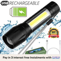 Xpe COB LED Flashlight Adjustable Focus Camping Torch Pen Clip Light