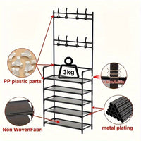 Black Five Layer Coat and Hat Rack, Simple Plastic Multifunctional Storage
