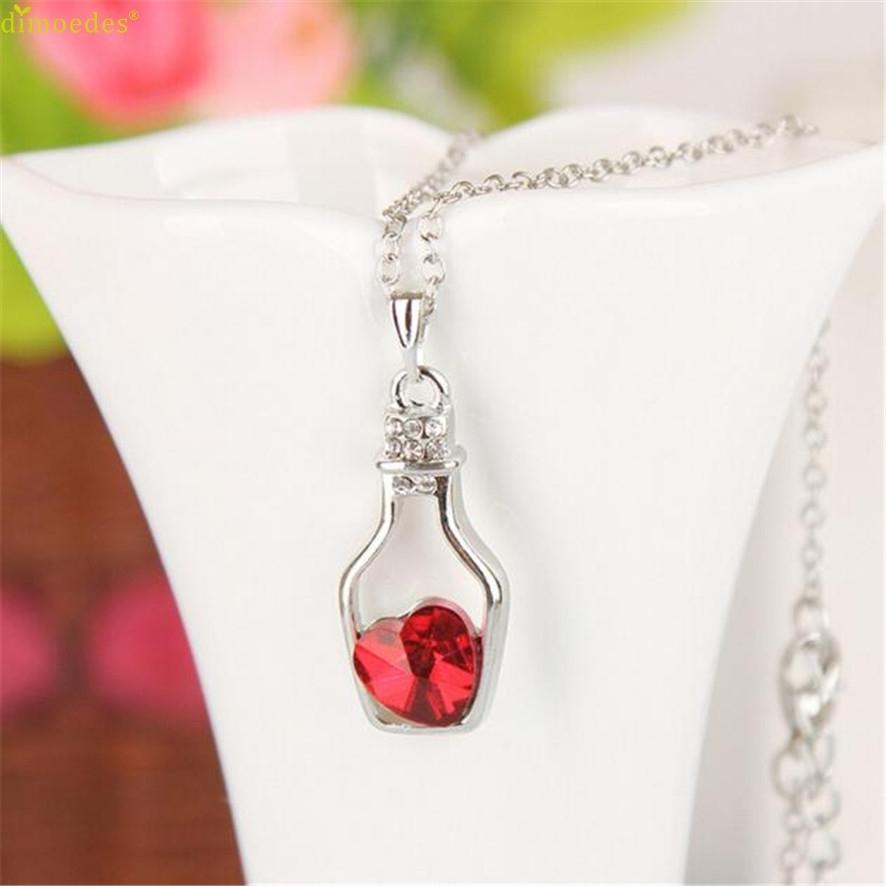 Red Crystal Heart in a Bottle Pendant and Necklace for Women
