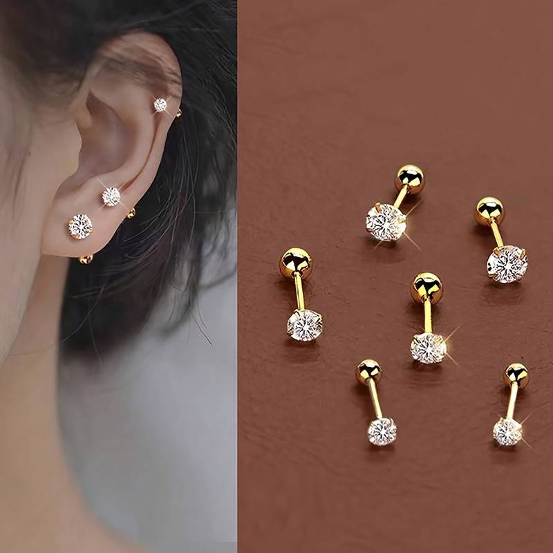 3 Pairs Elegant Small Ear Studs - Stainless Steel, Hypoallergenic Cartilage