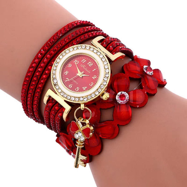 Luxury Casual Analog Quartz Watch with Bracelet Jewellery - Red