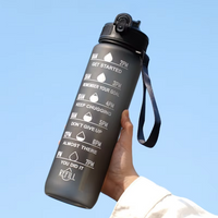 1000 Ml Large Capacity Sports Water Bottle with Time-Tracking Straw Leak