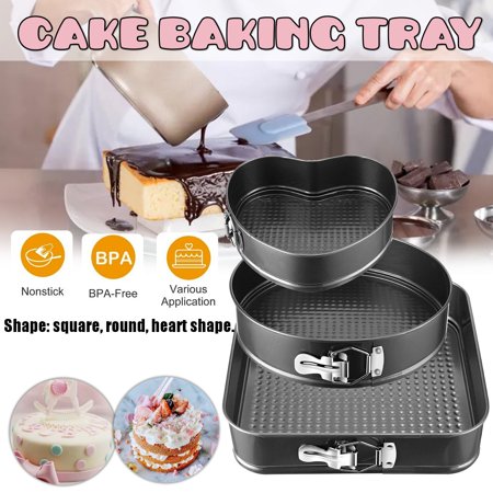 Cake Baking Mould Tray ( Heart, Round, Square ) 3 Pcs - Black