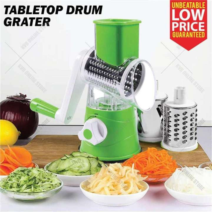 Tabletop Drum Grater Shredder Rotary with 3 Stainless Steel Rotary Blades