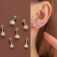 3 Pairs Elegant Small Ear Studs - Stainless Steel, Hypoallergenic Cartilage