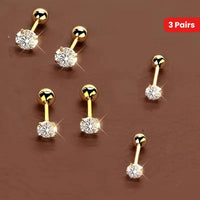 3 Pairs Elegant Small Ear Studs - Stainless Steel, Hypoallergenic Cartilage