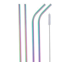 5 Pieces Stainless Steel Straw Set Colorful Metal Straws Bar Drinks Coffee
