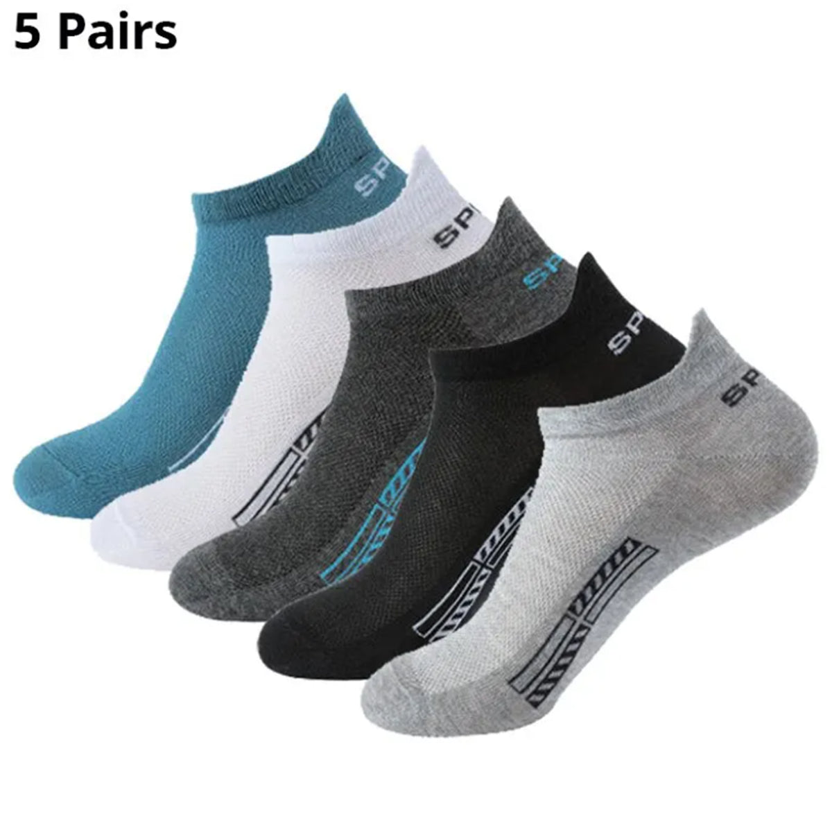5 Pairs of Mens Summer Thin Mesh Breathable Mens Polyester Sports Socks