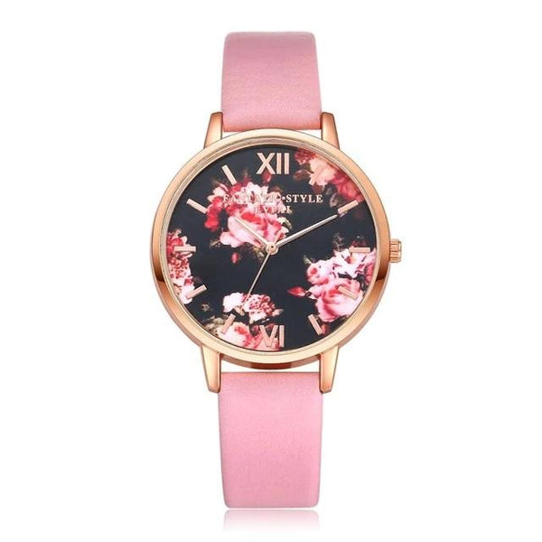 Luxury Leather Strap Rose Gold Frame Watch