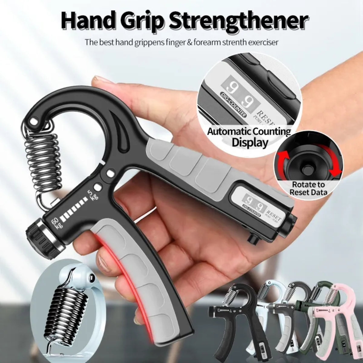 Hand Gripper, R-Shape Adjustable Countable Hand Grip Strength Exercise