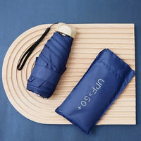 Elegant Mini 5-Fold Sun Umbrella with Golden Handle - Lightweight, Windproof