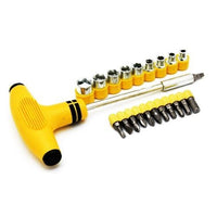 24 Piece Deluxe T-handle Ratcheting Screwdrivers Set with Multi-Bits and