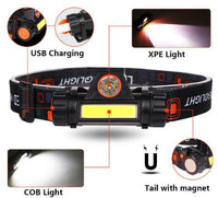Led Headlamp Super Bright Xpe+cob USB Rechargeable Built-in Battery Durable