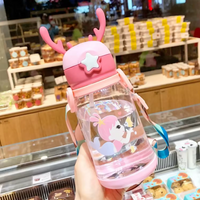 600ml Kids Water Sippy Cup Antler Creative Cartoon Baby Cups with Straws