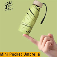 Elegant Mini 5-Fold Sun Umbrella with Golden Handle - Lightweight, Windproof