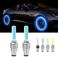 2 Pcs LED Bicycle Valve Rim Light Bike Car Tire Light Dust Valve Cap with
