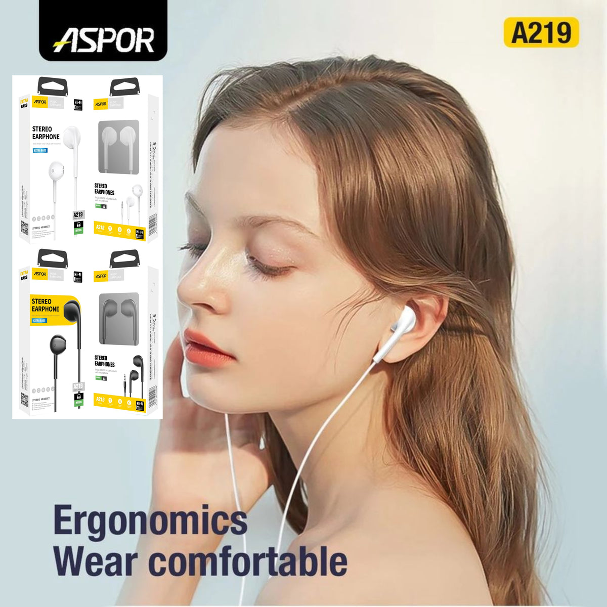 Stylish Music Aspor A219 Stereo Heavy Bass Hands Free Wired Headphone