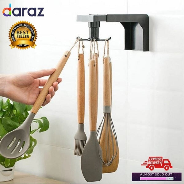 Rotating Kitchen Racks Holder Organizer Self Adhesive Storage Cooking Spoon