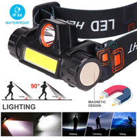 Led Headlamp Super Bright Xpe+cob USB Rechargeable Built-in Battery Durable
