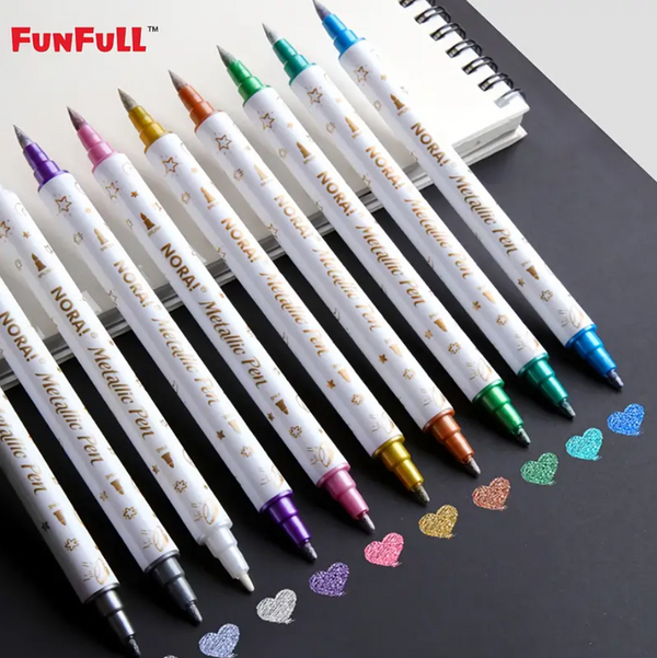 10 Metallic Brush and Fine Tip Marker Pens Glitter Ink for Scrapbooking