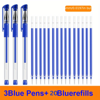 3 Pens + 20 Refills Gel Pen Set School Supplies Black Blue Red Ink Color