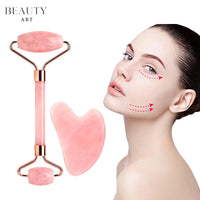 Natural Rose Quartz Roller Facial Jade Roller Stone Gua Sha Face Lifting