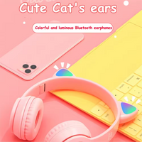 P47m Cute Fashion Cat Ears Wireless Headphones Flash Light LED RGB Gaming