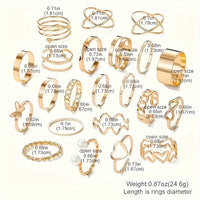Set of 22 Elegant and Simple Style Women's Fashion Stackable Open Rings Set