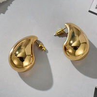 Creative Glossy Chunky Water Drop Shaped Stud Earrings 18k Gold Plated