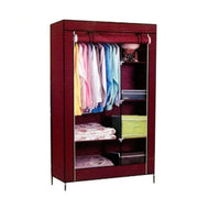 Freestanding Double-Door Fabric Wardrobe with Waterproof Cover, Strong Metal