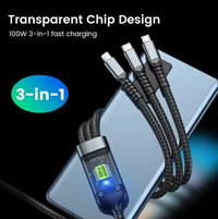 3 in 1 100w Transparent Fast Charging Cable Type C USB Micro for Huawei Oppo