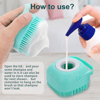 Dog Bath Brush, Pet Massage Brush Shampoo Dispenser, Soft Silicone Brush