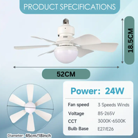 Ceiling Fans with Lights and Remote, 40w E27 Socket Fan Light, Quiet Ceiling