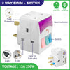 Multi Plug - Multi Socket - 13a Square Pin - Universal Plug Travel Adapter