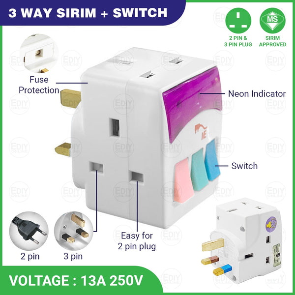Multi Plug - Multi Socket - 13a Square Pin - Universal Plug Travel Adapter