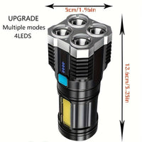 Powerful 4 LED Flashlight with COB Side Light, 4 Modes USB Rechargeable