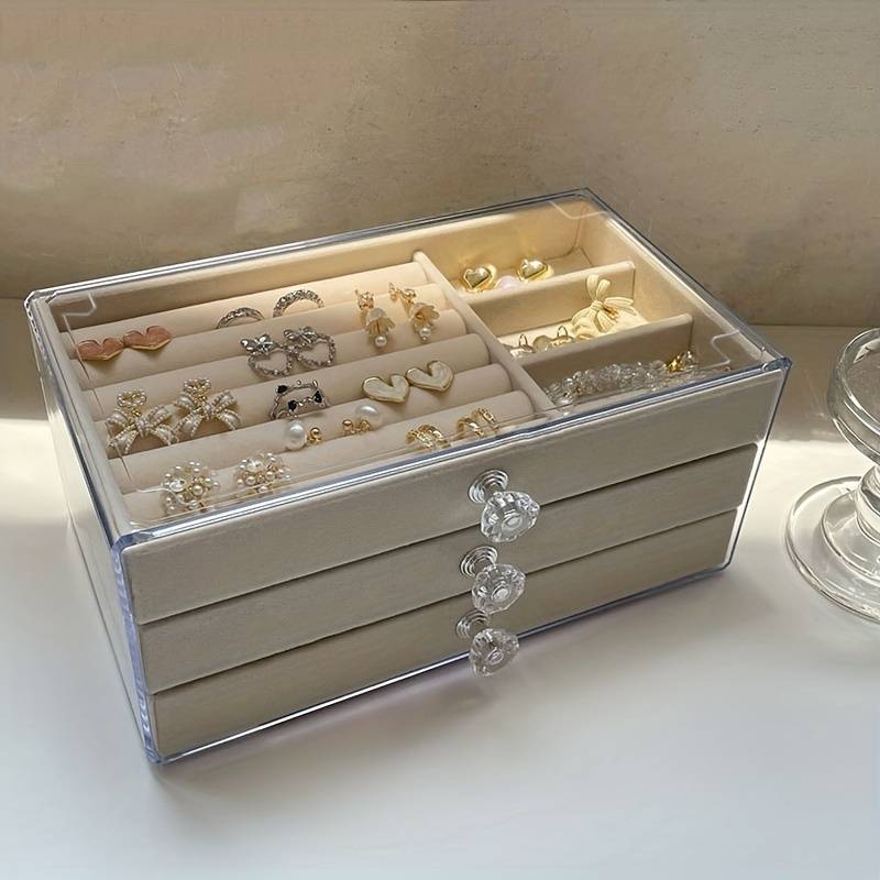 1pc Deluxe Crystal-Clear Acrylic 3-Layer/1Layer Drawer Jewelry Storage Box