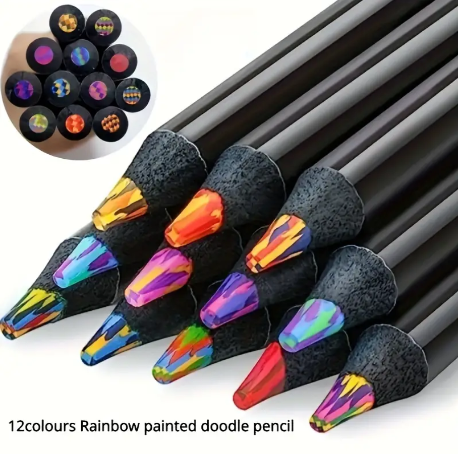 12pcs Rainbow Gradient Pencils 2mm Thick Lead, Dust-Free, Wooden Design
