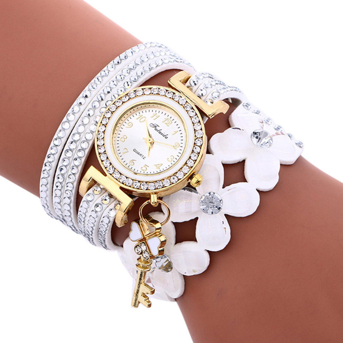 Luxury Casual Analog Quartz Watch with Bracelet Jewellery - White
