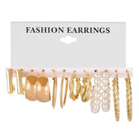 6 PC Elegant and Versatile: Ladies Round Geometry Pearl Earrings - Adding