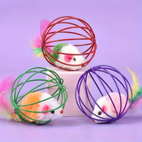 Self-entertaining Cat Toy Cage Mouse Ball with Feathers, Stimulates Hunting