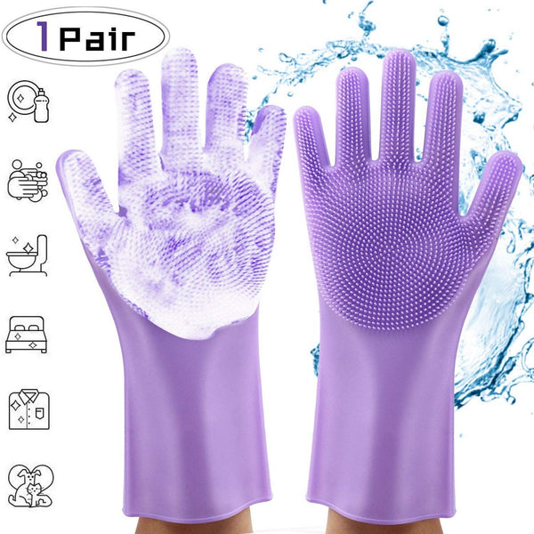 1 Pair (2pcs) Silicone Gloves Kitchen Cleaning Magic Brush Gloves