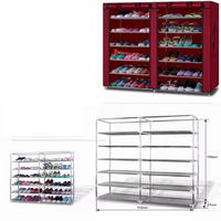 12 Layer Double Side Shoe Rack,12 Tier Shoe Cabinet with Dust Cover, Shoe