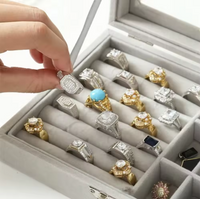 Velvet Glass Ring Earring Jewelry Display Organizer Box Tray Holder Storage Case