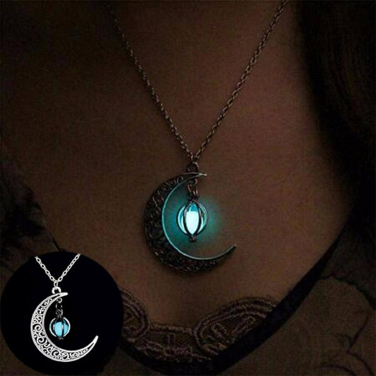 Silver Plated Glowing Moon Charm Necklace