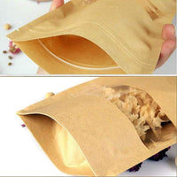 100g - Kraft Paper Bag Stand Up Pouch Food Zip Lock Packaging Window (12cm X